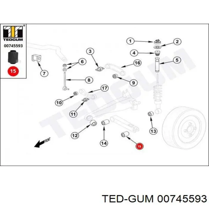 Comprar 00745593 Ted-gum Buje del brazo inferior trasero