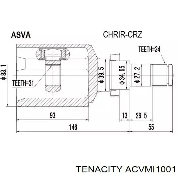 ACVMI1001 Tenacity Fuelle, junta homocinética interior derecha delantera