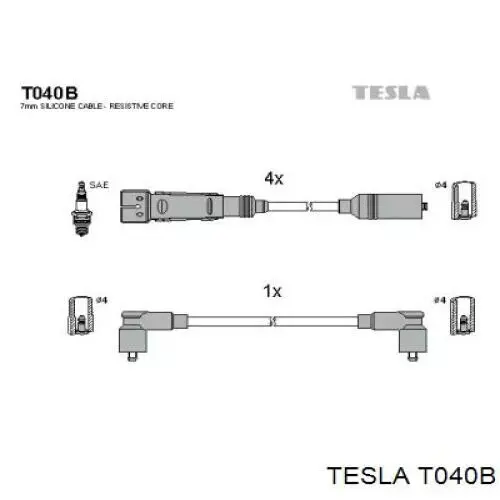 T040B Tesla cables de bujías
