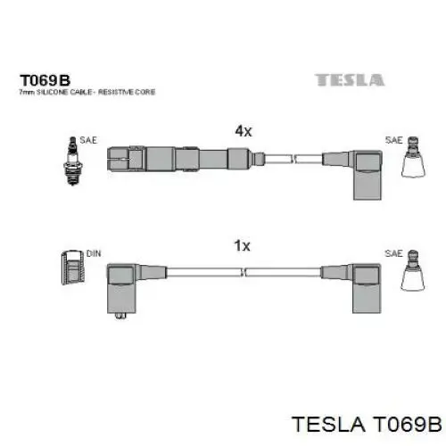 T069B Tesla cables de bujías