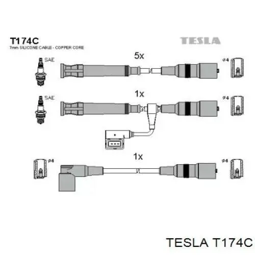 Cables de bujías T174C Tesla