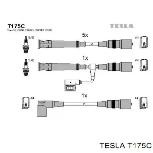 T175C Tesla juego de cables de encendido