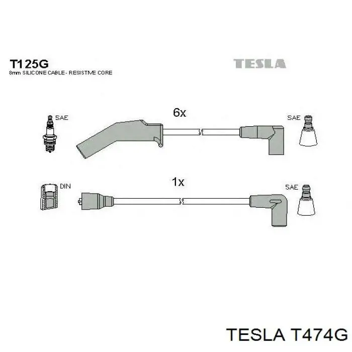 T474G Tesla juego de cables de encendido