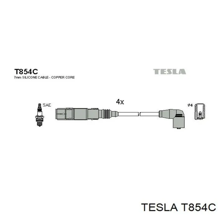 T854C Tesla Cables de alta tensión, juego