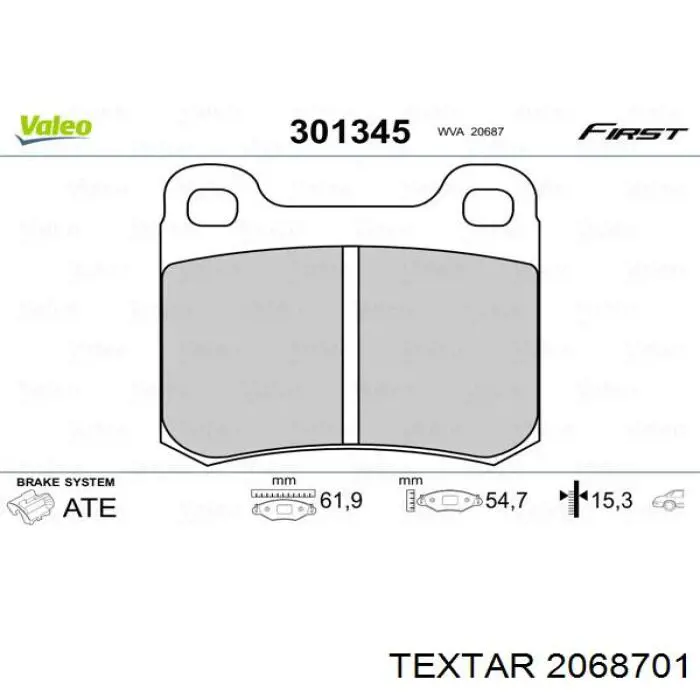 Pastillas de freno traseras 2068701 Textar