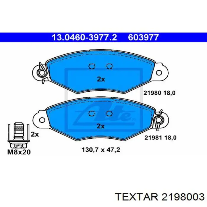 2198003 Textar pastillas de freno delanteras