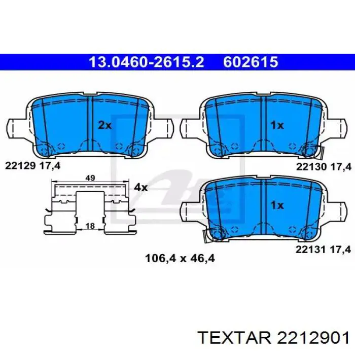 Pastillas de freno traseras 2212901 Textar