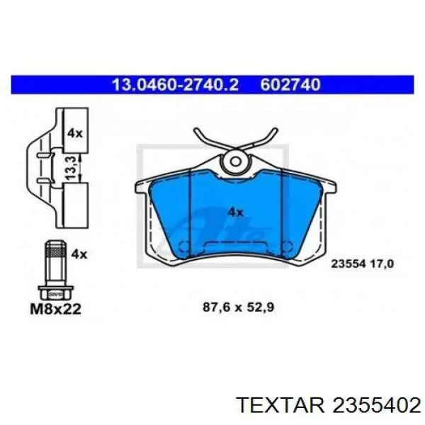 2355402 Textar Pastillas freno traseras