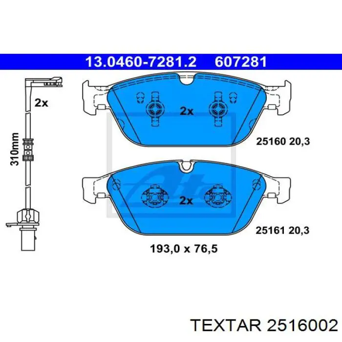 2516002 Textar pastillas de freno delanteras