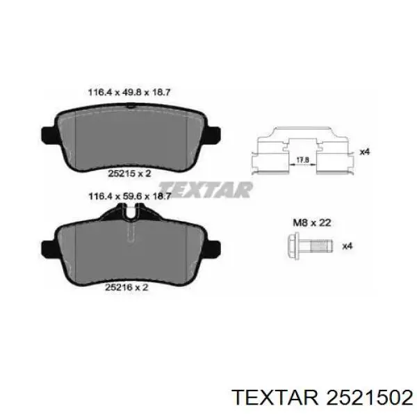 2521502 Textar Pastillas freno traseras