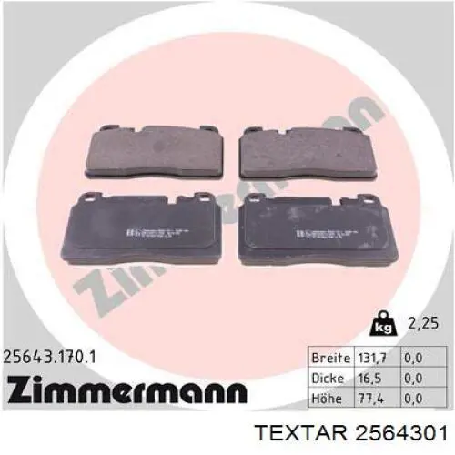 2564301 Textar Pastillas delanteras