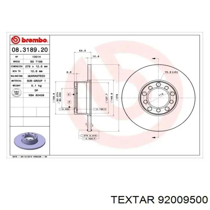 92009500 Textar freno de disco delantero