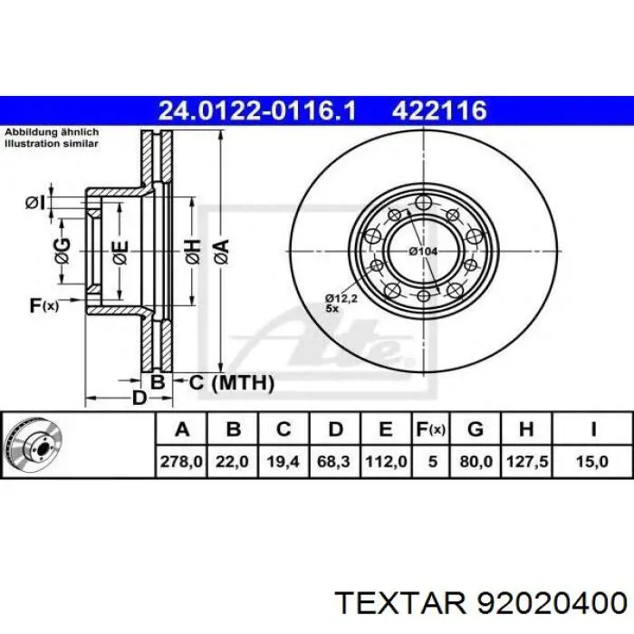 Comprar 92020400 Textar Freno de disco delantero