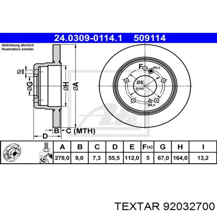 92032700 Textar disco de freno trasero