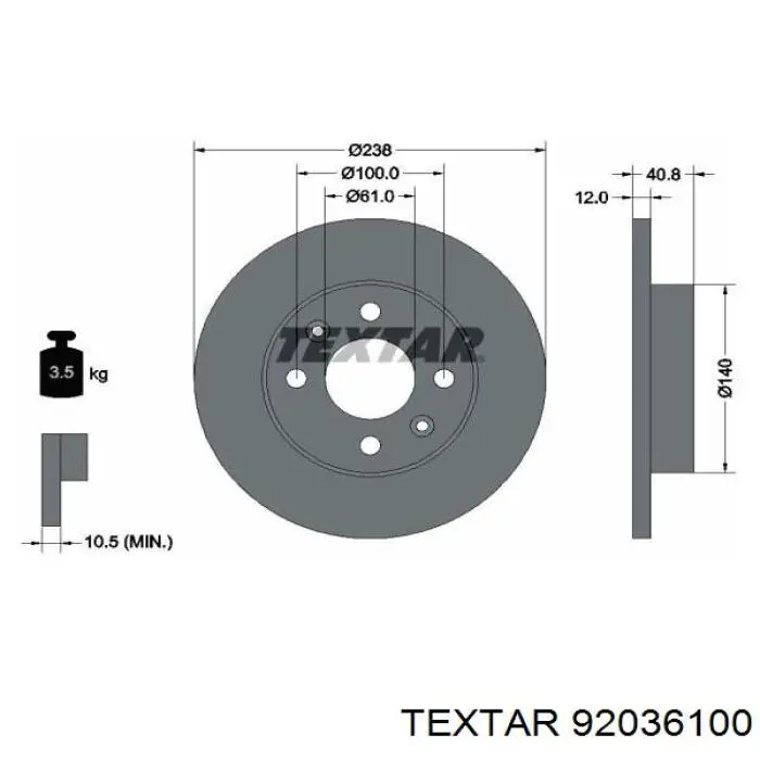 92036100 Textar freno de disco delantero