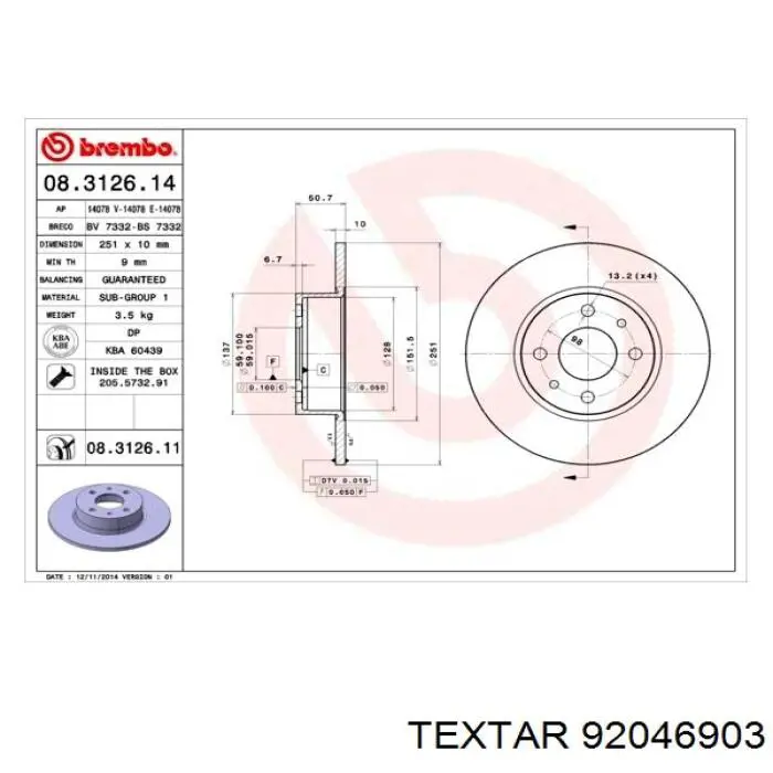 Disco de freno trasero Alfa Romeo 147 937