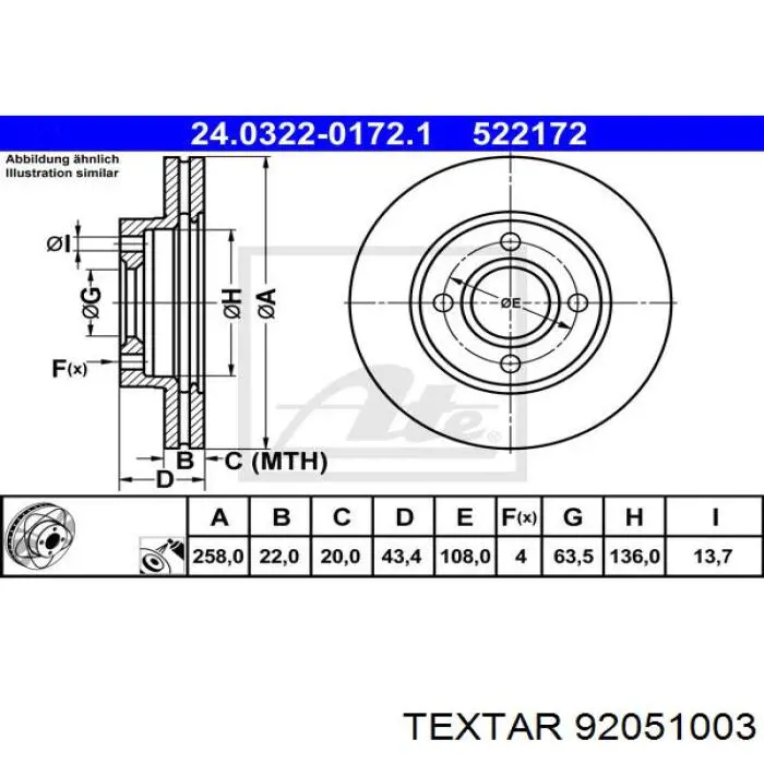 Disco de freno delantero Textar 92051003