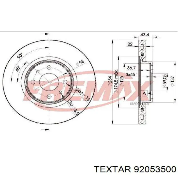 92053500 Textar freno de disco delantero