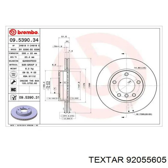 Comprar 92055605 Textar Freno de disco delantero
