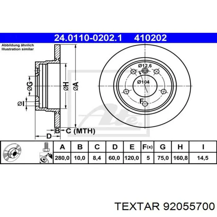 92055700 Textar disco de freno trasero