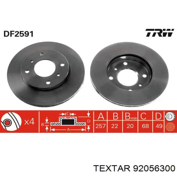 92056300 Textar freno de disco delantero