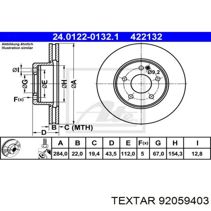 92059403 Textar freno de disco delantero