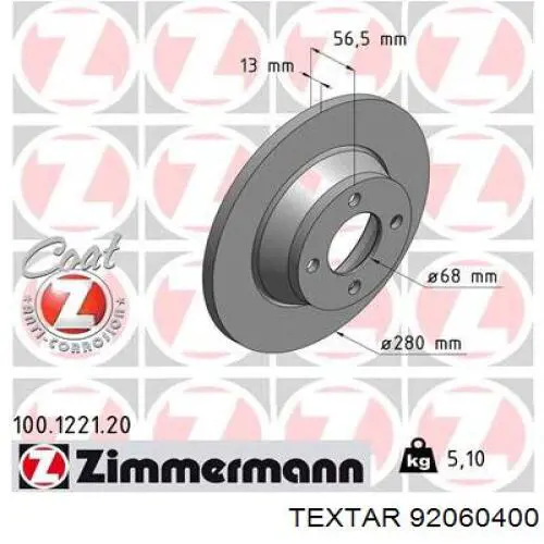 Disco de freno 92060400 Textar