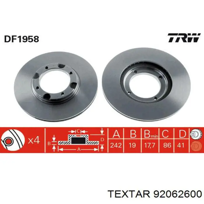 92062600 Textar freno de disco delantero