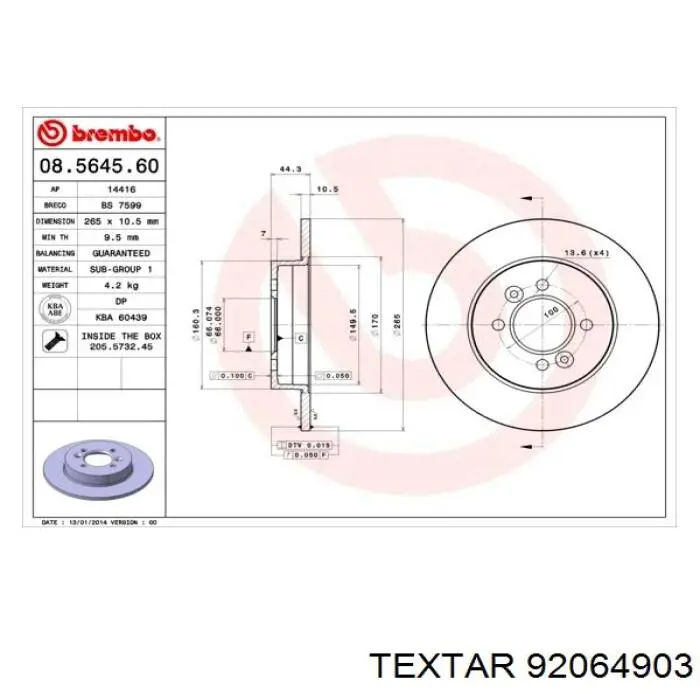 Frenos traseros Textar 92064903