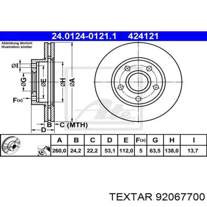 92067700 Textar freno de disco delantero