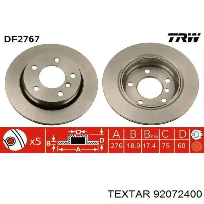 92072400 Textar disco de freno trasero