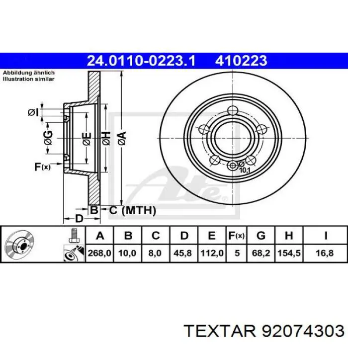 92074303 Textar disco de freno trasero