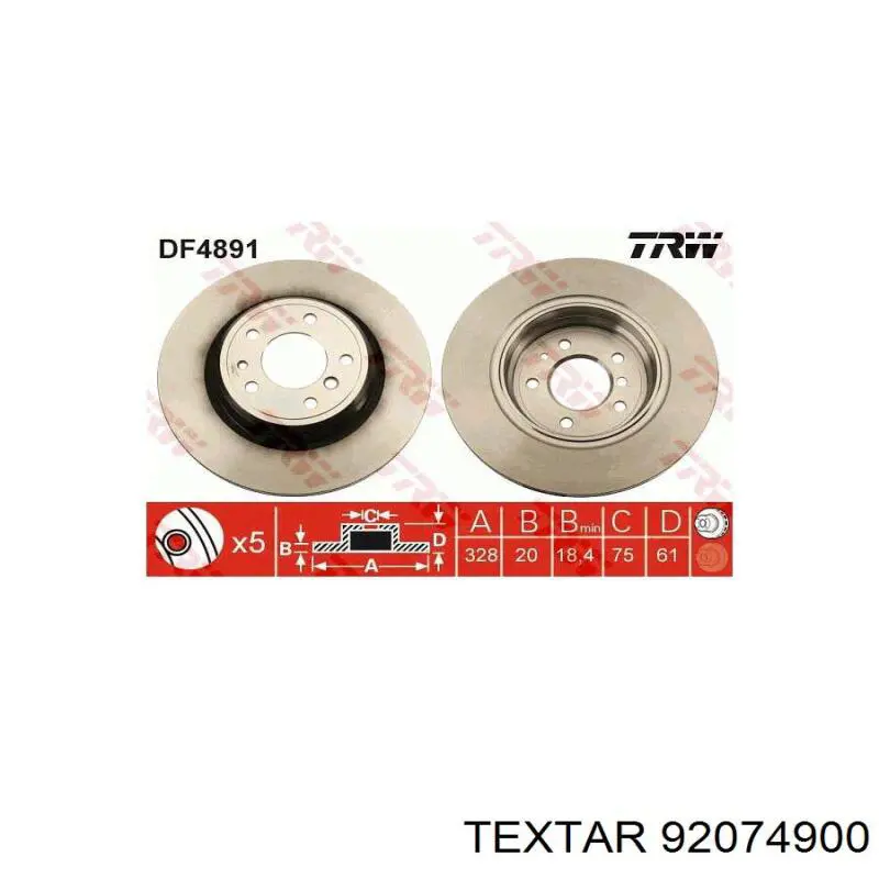 92074900 Textar disco de freno trasero