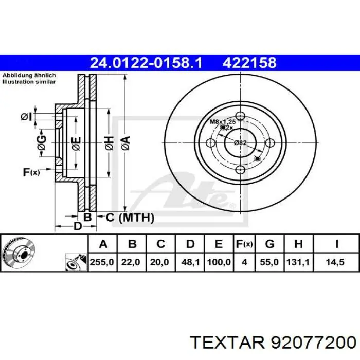 92077200 Textar freno de disco delantero