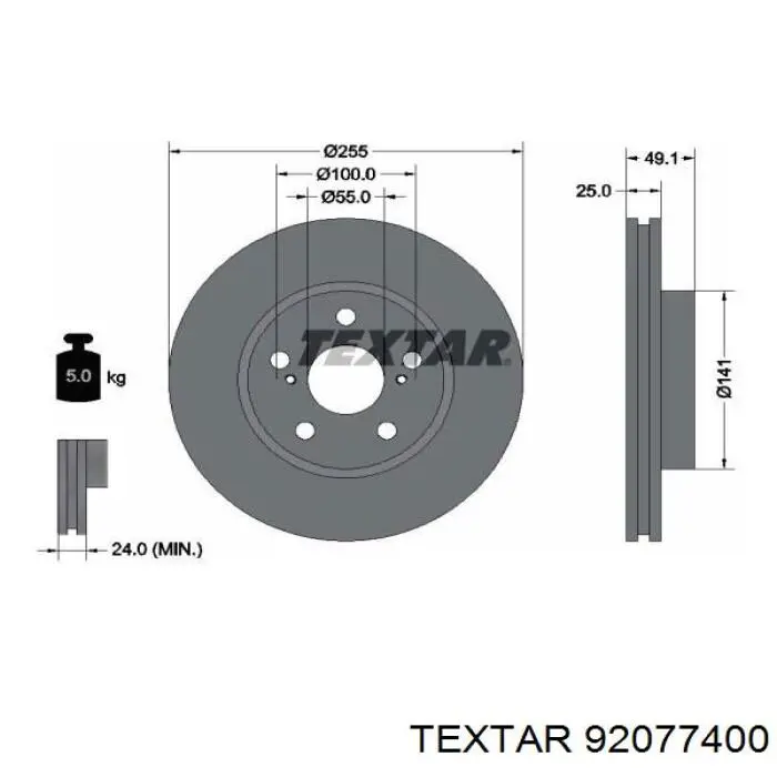 Disco de freno delantero Textar 92077400