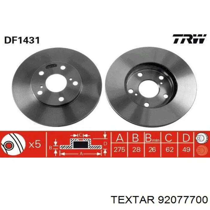 92077700 Textar freno de disco delantero