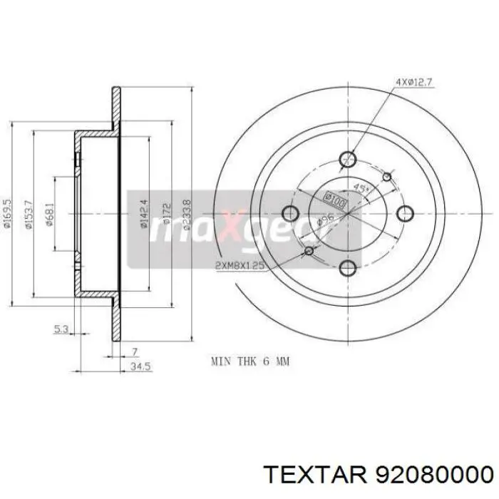 Disco de freno trasero 92080000 Textar