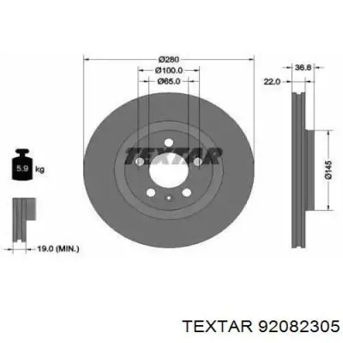Disco de freno delantero Textar 92082305