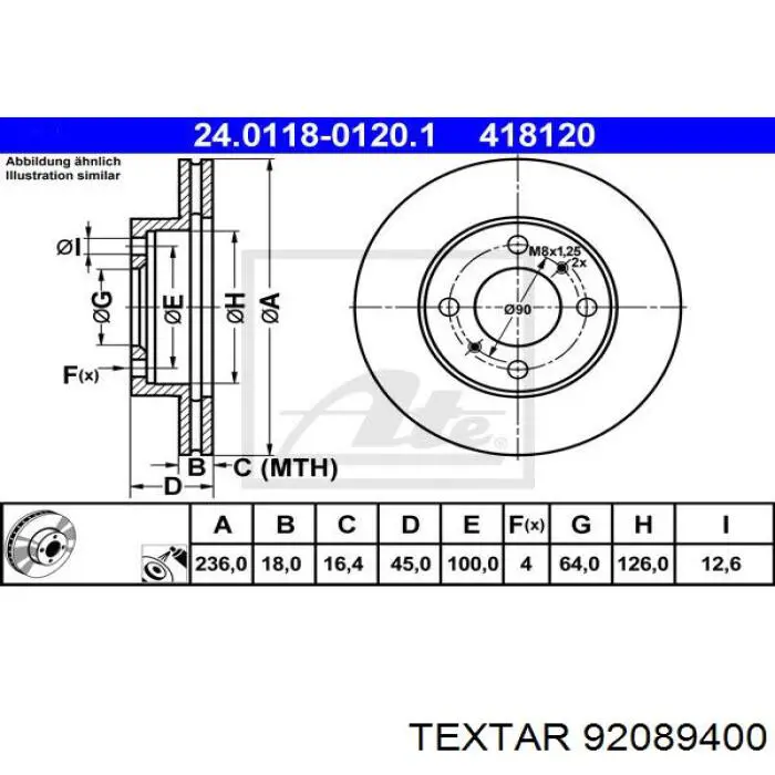 92089400 Textar freno de disco delantero