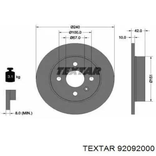 92092000 Textar disco de freno trasero