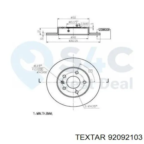 Disco de freno trasero 92092103 Textar