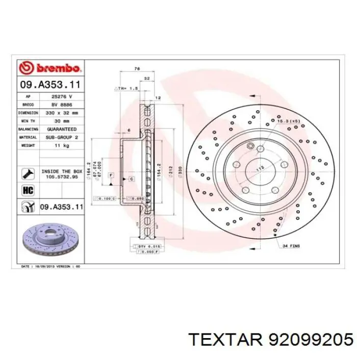 92099205 Textar freno de disco delantero