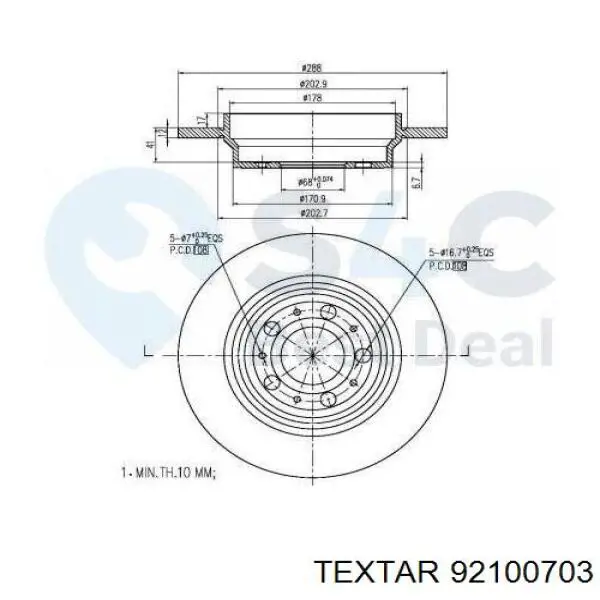 Disco de freno trasero 92100703 Textar