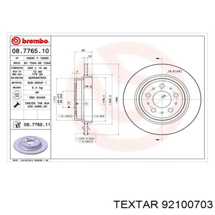 Disco de freno trasero Textar 92100703 precio, desde 36,40 EUR