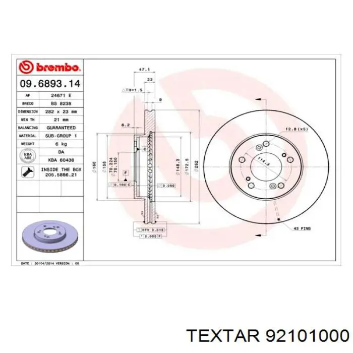 92101000 Textar freno de disco delantero