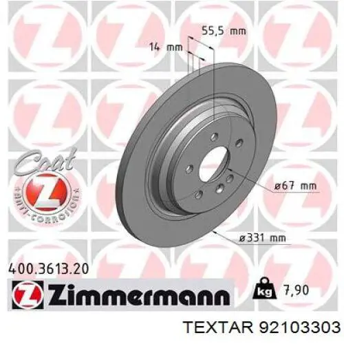 Comprar 92103303 Textar Disco de freno trasero