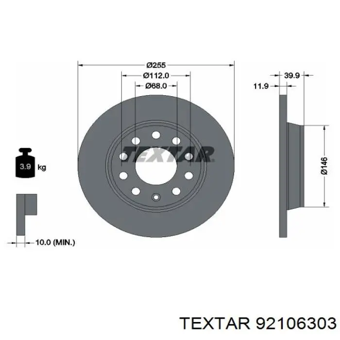 92106303 Textar disco de freno trasero