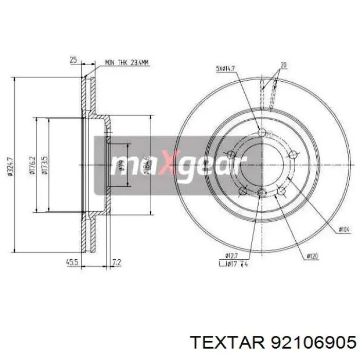 Disco de freno 92106905 Textar