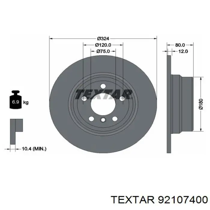 92107400 Textar disco de freno trasero