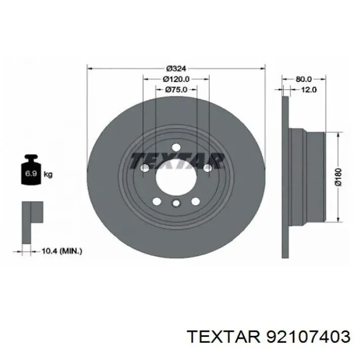 Disco de freno trasero TEXTAR 92107403
